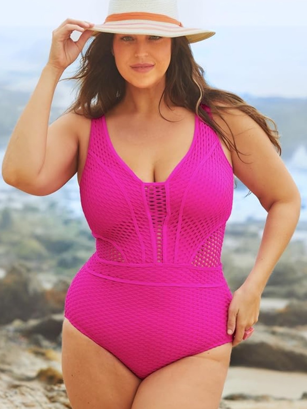 BECCA Hot‎ Pink Textured One-Piece Swimsuit 2X (20-22)
